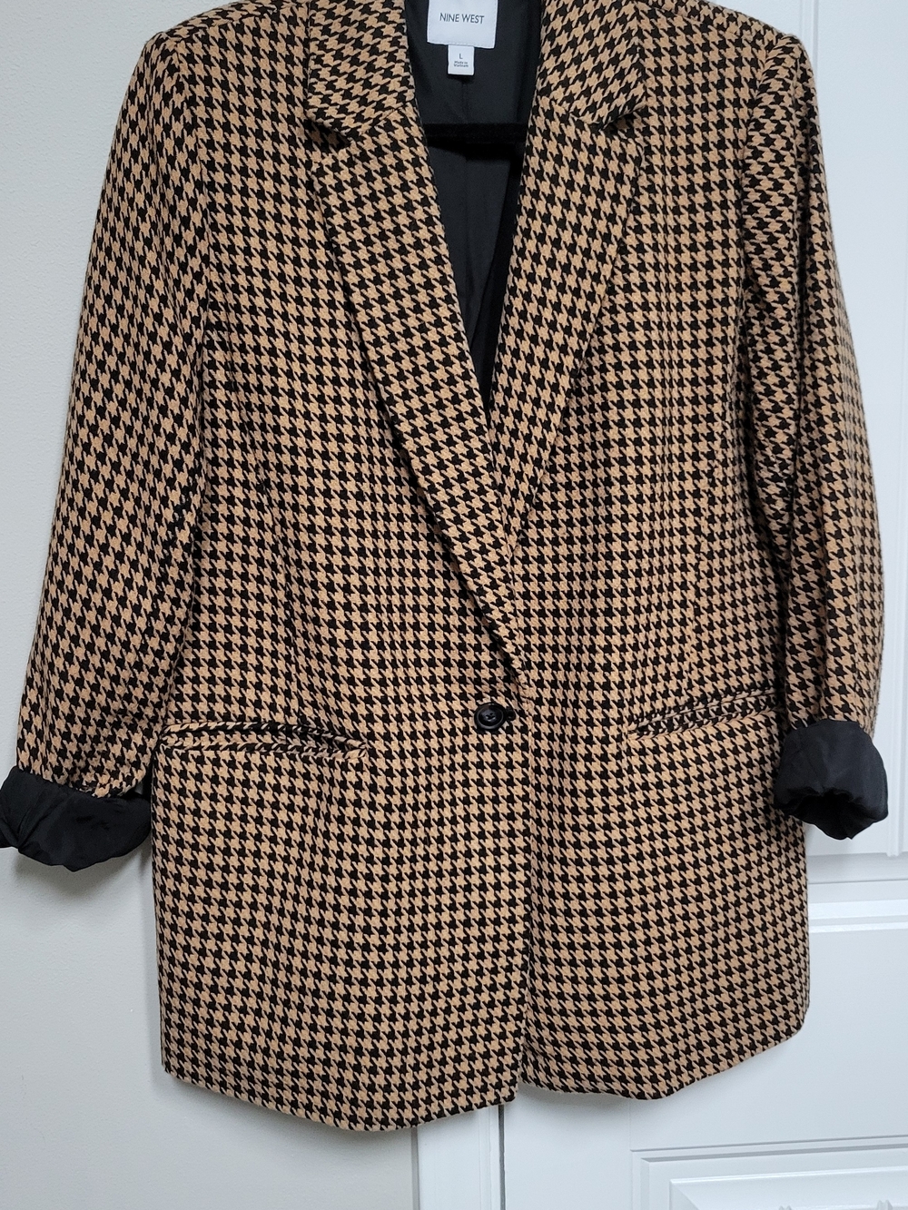Nine West Tan and Black Houndstooth Blazer